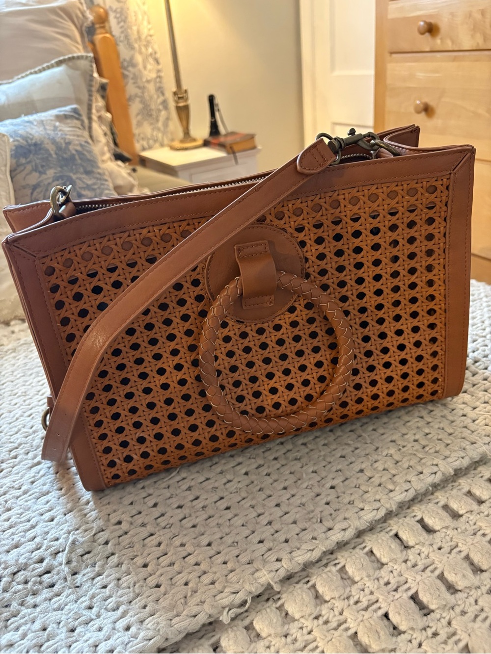 Universal Thread Tan Woven Shoulder Bag with Braided Ring